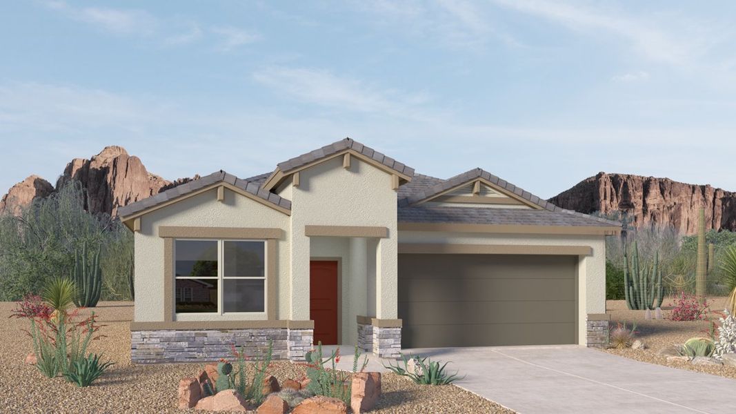 Representative exterior photo of a completed home built from the Abbot by D.R. Horton in Heartland Ranch, Coolidge, AZ (Image 15).