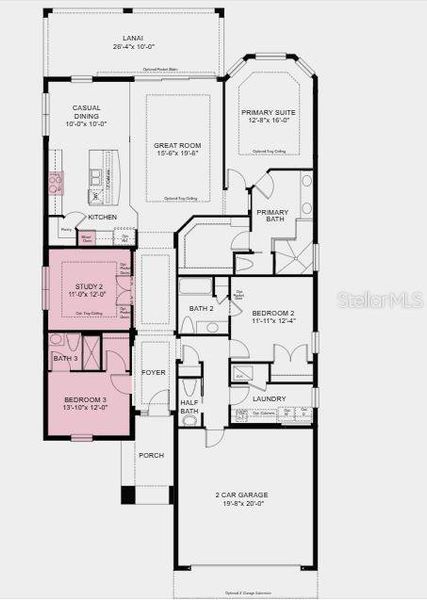 Structural options added include: tray ceilings, bedroom with full bath, pocket sliding glass door, 4' garage extension, gourmet kitchen, study.