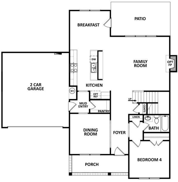2D floor plan layout for the (GA)The Jefferson | Front Entry by Reliant Homes in Fairview Chase, Covington, GA (Image 5).