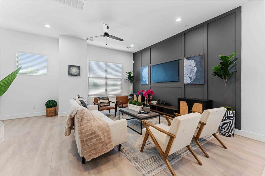 Living area with upgraded accent wall Living area with upgraded accent wall