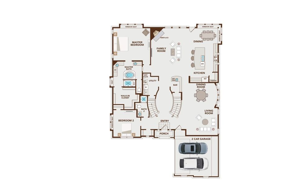 2D floor plan layout for the Downton Abbey by Grand Homes in Creekside at Elevon, Lavon, TX (Image 5).
