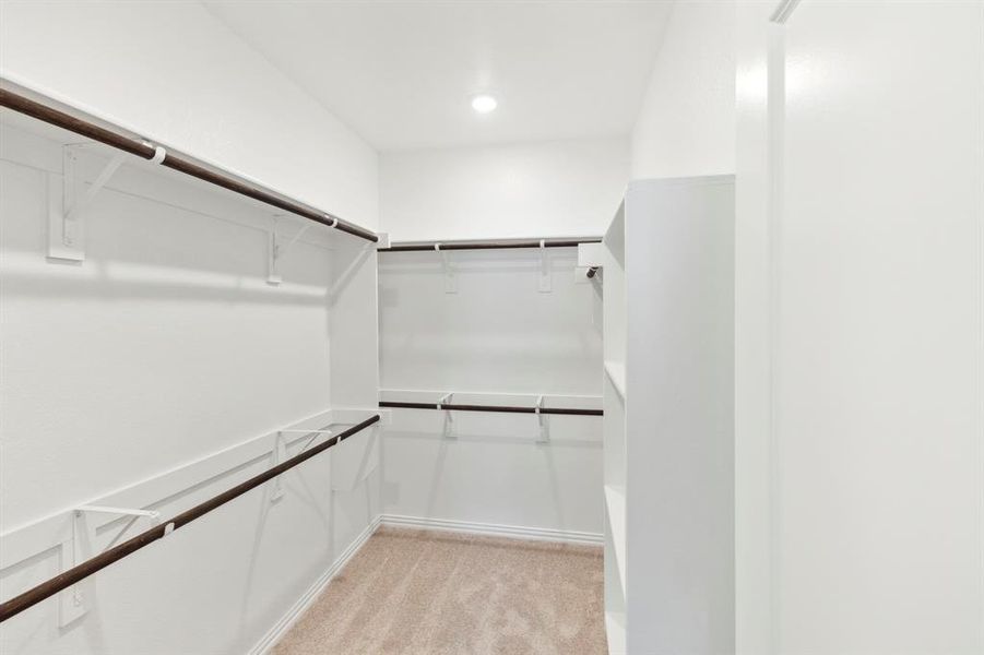 Spacious closet with light colored carpet