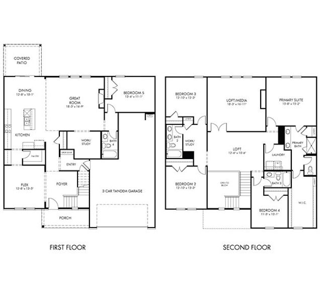 2D floor plan layout for the Oakley by Meritage Homes in Chestnut Grove, Greer, SC (Image 3).