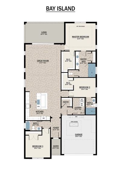 2D floor plan layout for the Bay Island by Medallion Home in The Willows, Parrish, FL (Image 3).