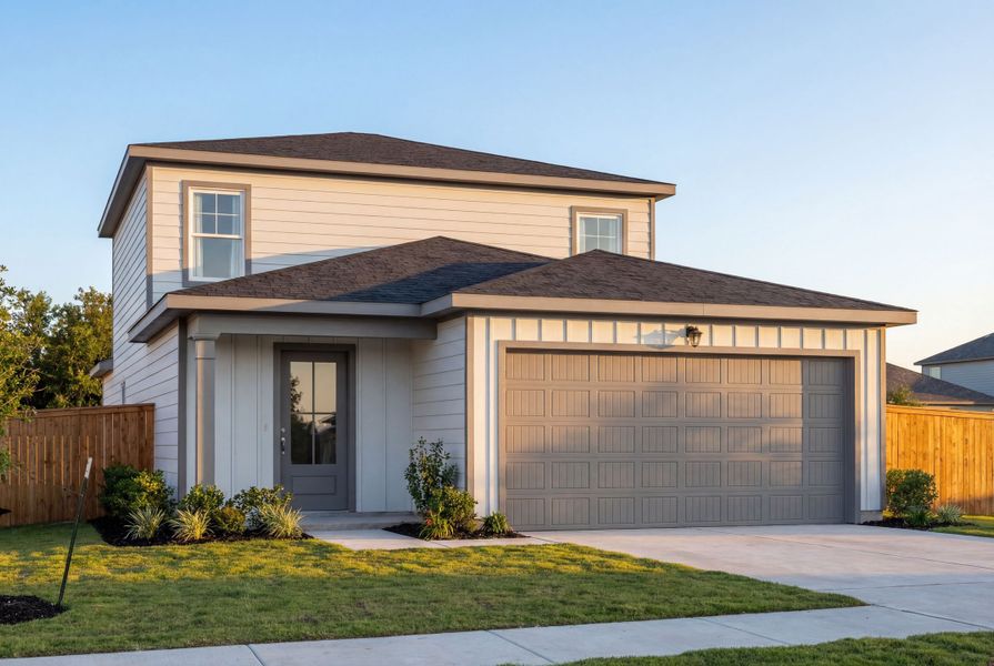 Representative exterior photo of a completed home built from the The Sabine A by Davidson Homes LLC in Applewhite Meadows, San Antonio, TX (Image 1). Representative exterior photo of a completed home built from the The Sabine A by Davidson Homes LLC in Applewhite Meadows, San Antonio, TX (Image 1).