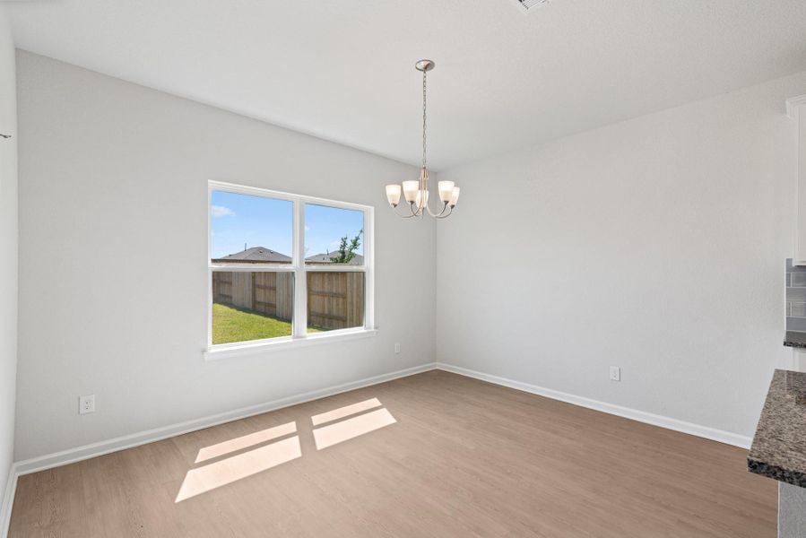 The Oriole II- Dining Area. Home under construction. Sample floor plan photo used for illustrative purposes only. Upgrades, selections options, and colors will vary. The Oriole II- Dining Area. Home under construction. Sample floor plan photo used for illustrative purposes only. Upgrades, selections options, and colors will vary.