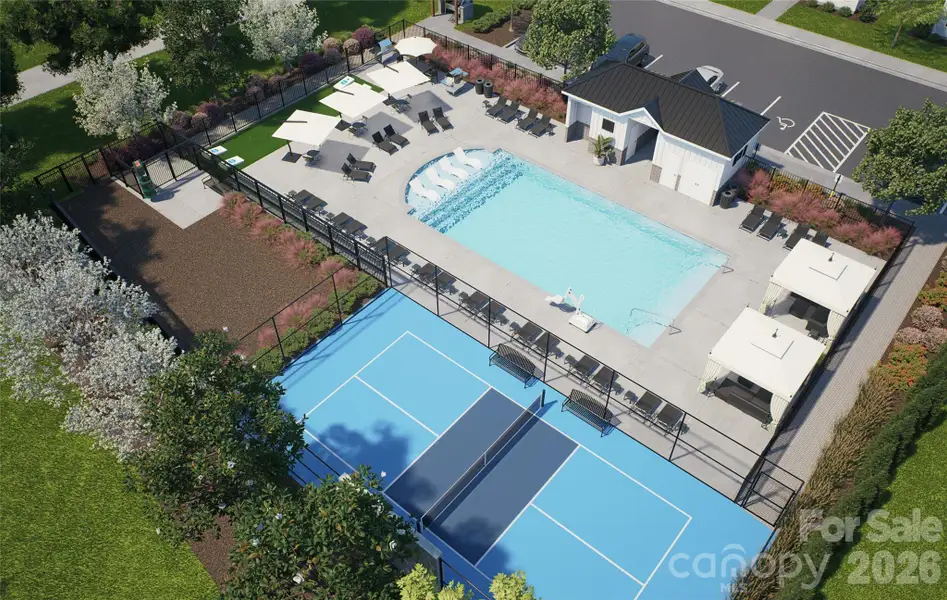 Aerial of Clubhouse, Pool, Pickleball Aerial of Clubhouse, Pool, Pickleball