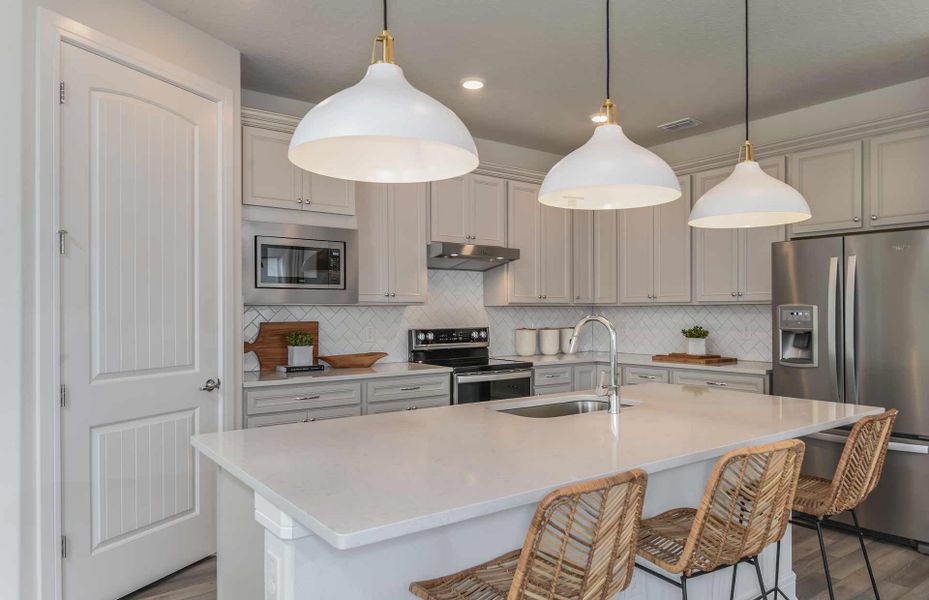 Open Kitchen with Island, Designer Cabinets and Stainless Steel Appliances