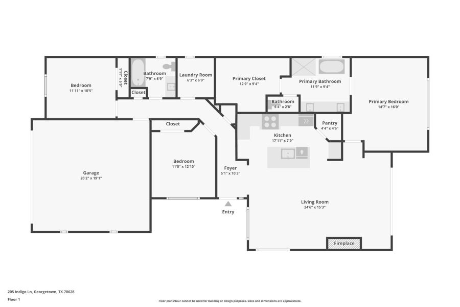 2D floor plan layout of this home in Cimarron Hills – Villas & Country Club, Georgetown, TX (Image 3).