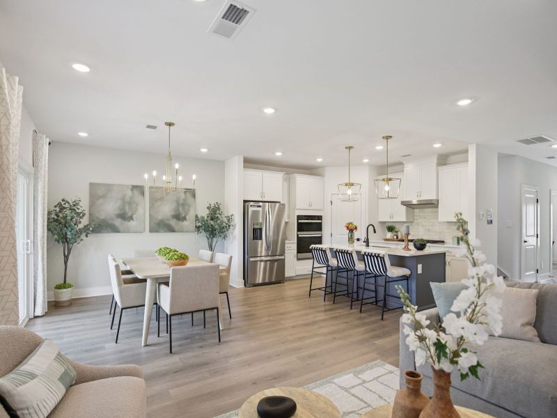 The open-concept floorplan allows for an easy flow between the kitchen and great room.