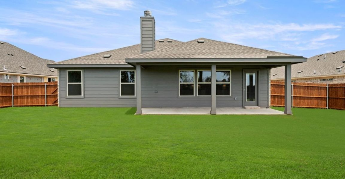 Representative exterior photo of a completed home built from the Lincoln by Impression Homes in Keeneland, Aubrey, TX (Image 26). Representative exterior photo of a completed home built from the Lincoln by Impression Homes in Keeneland, Aubrey, TX (Image 26).