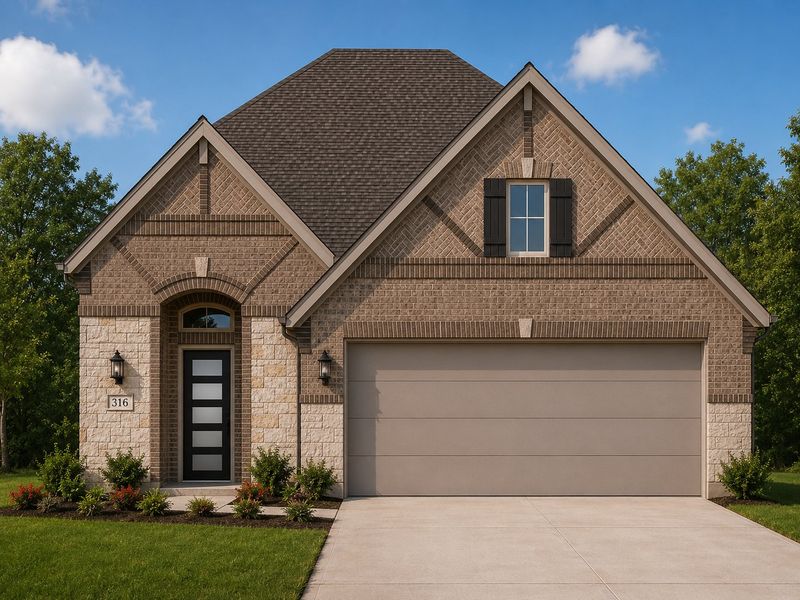 Representative exterior photo of a completed home built from the Bandera by UnionMain Homes in Elevon, Lavon, TX (Image 4). Representative exterior photo of a completed home built from the Bandera by UnionMain Homes in Elevon, Lavon, TX (Image 4).
