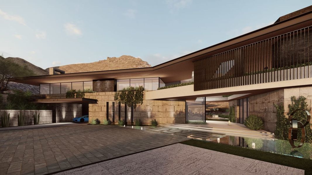 Representative exterior photo of a completed home built from the Opal by BedBrock Developers in Crown Canyon, Paradise Valley, AZ (Image 3). Representative exterior photo of a completed home built from the Opal by BedBrock Developers in Crown Canyon, Paradise Valley, AZ (Image 3).