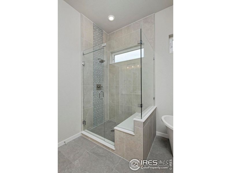 5-piece primary bathroom with euro glass shower enclosure and freestanding tub.