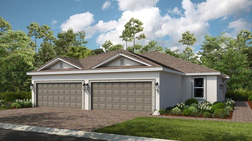 Front exterior of a new home in Esplanade at Azario Lakewood Ranch, Lakewood Ranch, FL, highlighting curb appeal (Image 1). Front exterior of a new home in Esplanade at Azario Lakewood Ranch, Lakewood Ranch, FL, highlighting curb appeal (Image 1).