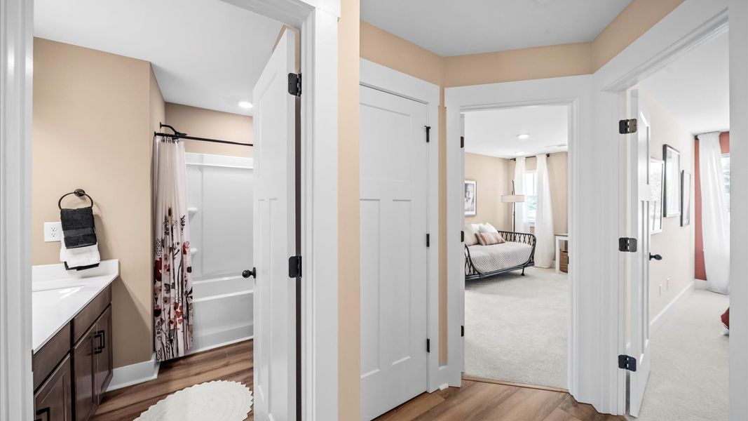 Representative furnished interior of a home built from the Corner Litchfield by DRB Homes in Gresham Station, Simpsonville (Image 13).