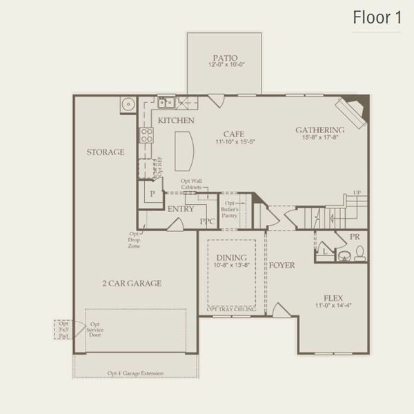 2D floor plan layout for the Wingate by Pulte Homes in Creekside at Skelton, Hoschton, GA (Image 4).