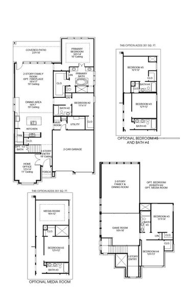 2D floor plan layout of this home in Parkside on the River West, Georgetown, TX (Image 2).