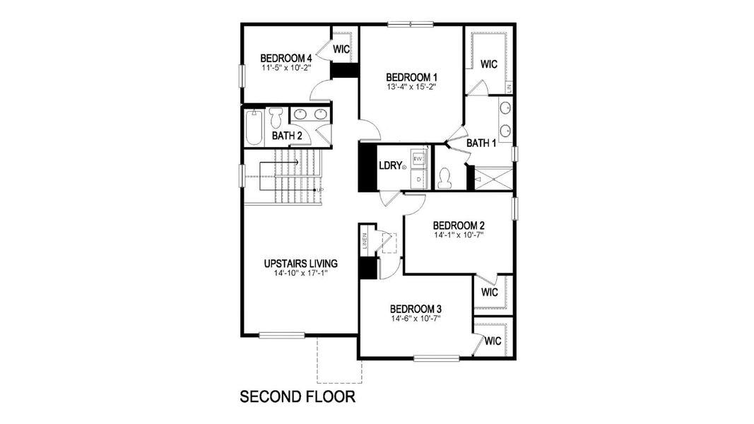 2D floor plan layout for the Bridgeport by D.R. Horton in Lakeside Canyon, Mead, CO (Image 4).