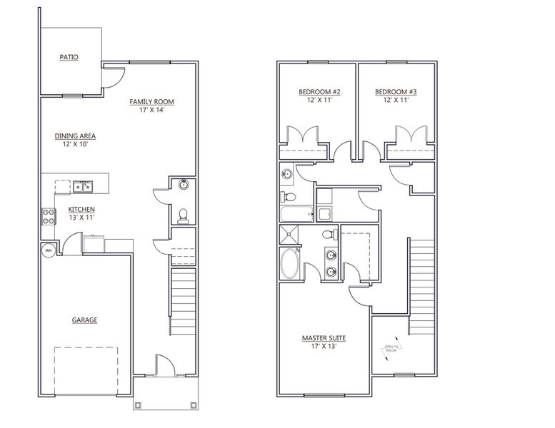 2D floor plan layout for the Interior Unit by D.R. Horton in Pearson Road Townhomes, Easley, SC (Image 4).