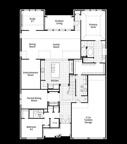 2D floor plan layout for the 224 by Highland Homes in Meridiana: 65ft. lots, Manvel, TX (Image 8).
