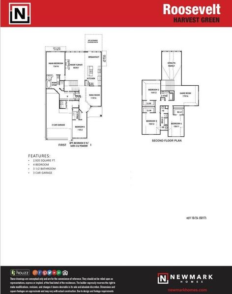 2D floor plan layout of this home in Harvest Green - Final Opportunities, Missouri City, TX (Image 2).
