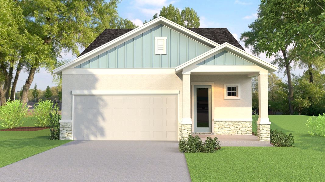 Representative exterior photo of a completed home built from the Tidewater by Rocklyn Homes in Emerald Fields, Hudson, FL (Image 1). Representative exterior photo of a completed home built from the Tidewater by Rocklyn Homes in Emerald Fields, Hudson, FL (Image 1).