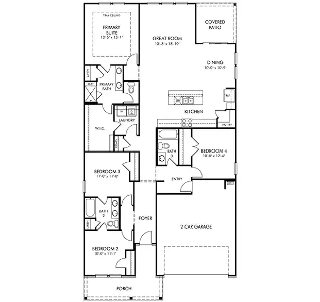 2D floor plan layout of this home in Waterside - Coastline Series, Longs, SC (Image 2). 2D floor plan layout of this home in Waterside - Coastline Series, Longs, SC (Image 2).