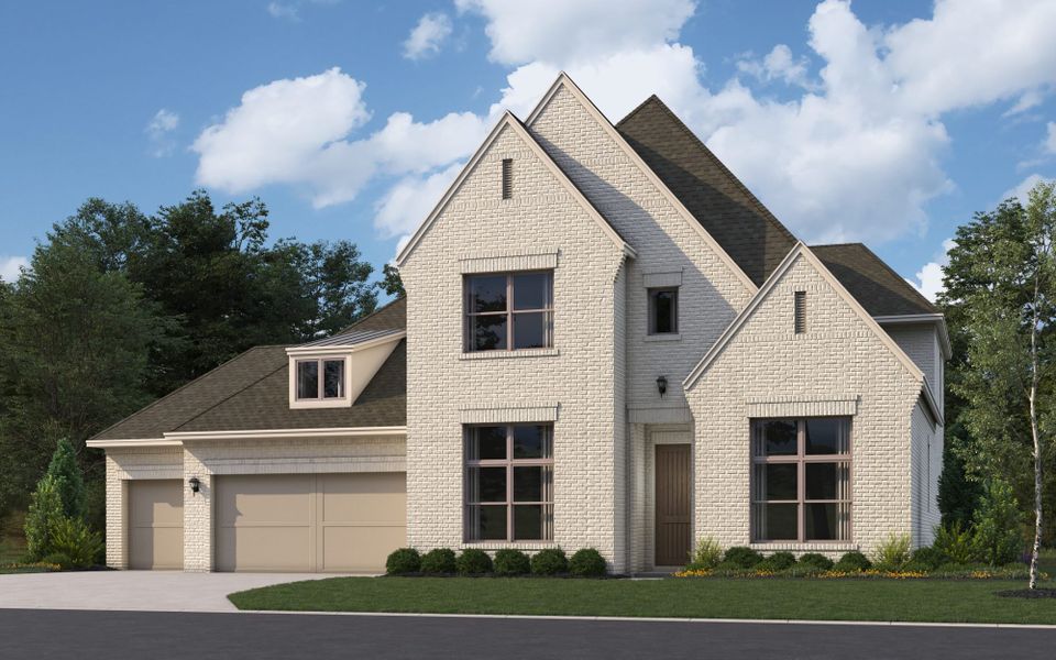 Representative exterior photo of a completed home built from the 5071 by Tradition Homes in Mosaic – 70′ Lots, Prosper, TX (Image 1). Representative exterior photo of a completed home built from the 5071 by Tradition Homes in Mosaic – 70′ Lots, Prosper, TX (Image 1).