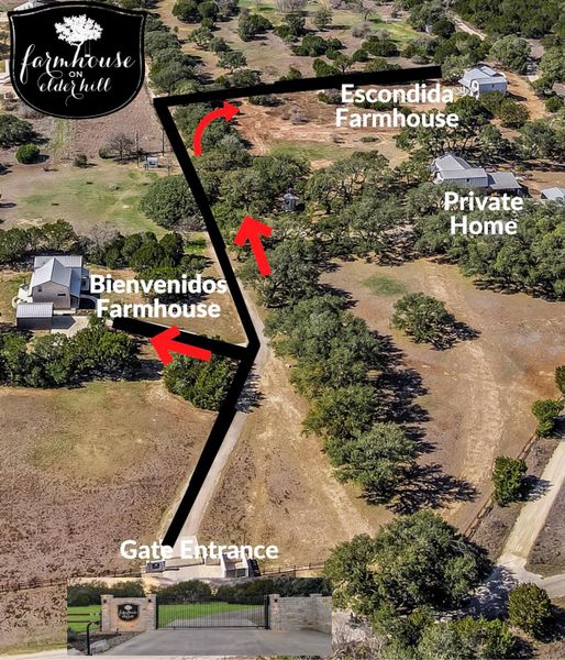 Aerial view of properties, both the private larger home and Bienvenidos farmhouse are also listed in separate mls #1595184