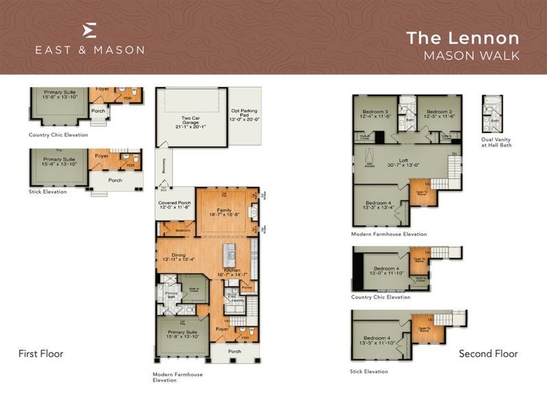 2D floor plan layout for the The Lennon by RobuckHomes in East & Mason, Wilmington, NC (Image 5).