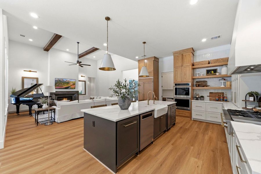 Dream Kitchen! White apron farm sink, built-in nugget ice maker, floating shelves, soft close, double ovens, built-in refrigerator, and more! Dream Kitchen! White apron farm sink, built-in nugget ice maker, floating shelves, soft close, double ovens, built-in refrigerator, and more!