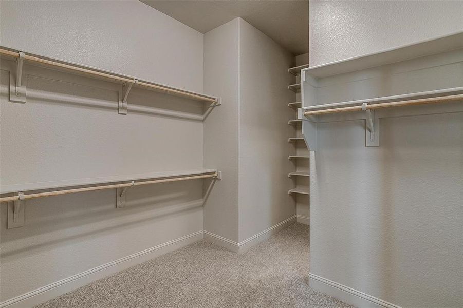 Spacious closet with light colored carpet