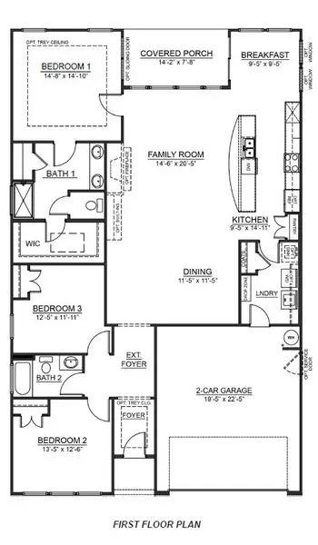 2D floor plan layout for the AZALEA by D.R. Horton in Adams Glen, Greenville, SC (Image 3).