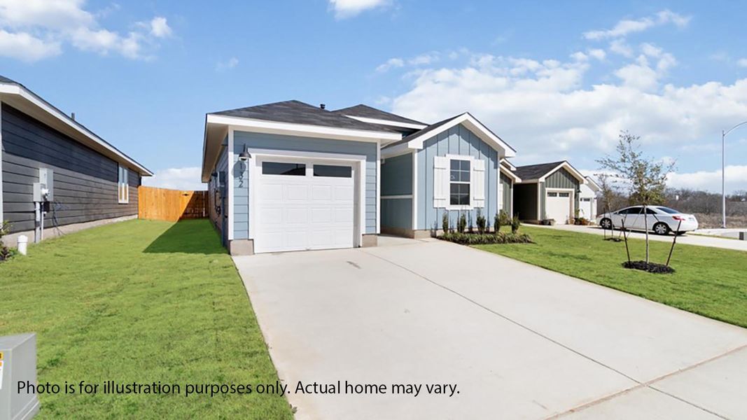 Front exterior of a new home in Marigold, Kyle, TX, highlighting curb appeal (Image 13).