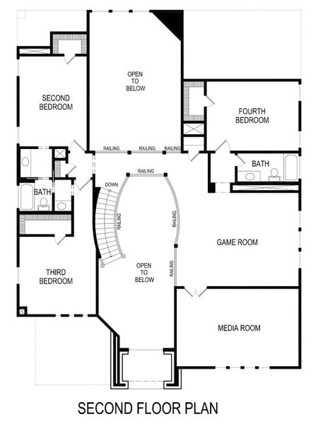 2D floor plan layout for the Emerald R (w/Media) by First Texas Homes in Summit Parks, DeSoto, TX (Image 5).
