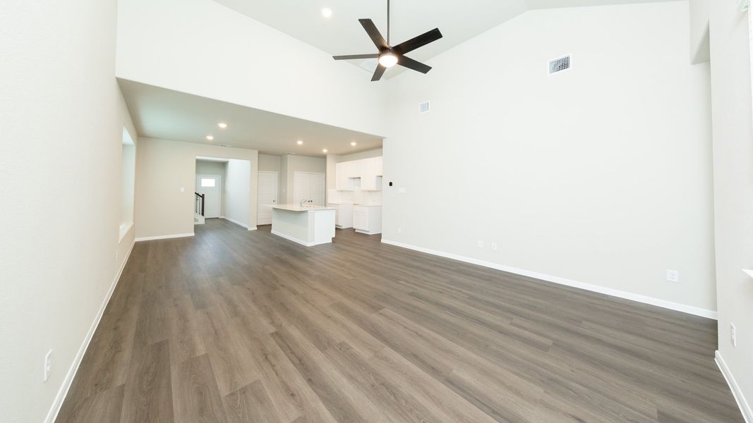 Family Room to Dining Area and Kitchen