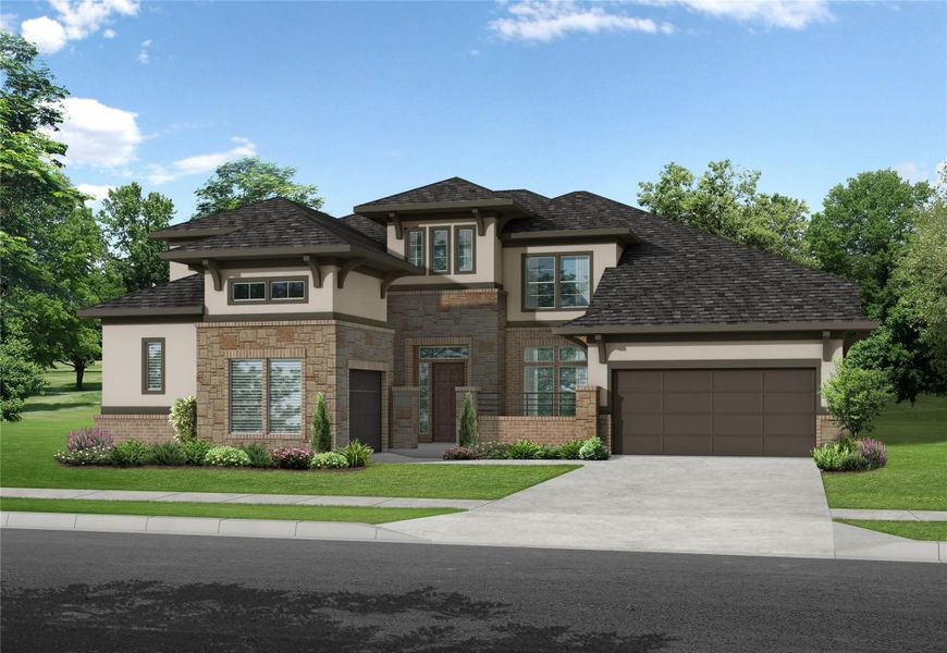 Front exterior of a new home in Bridgeland 45', 50', 70', Cypress, TX, highlighting curb appeal (Image 3).