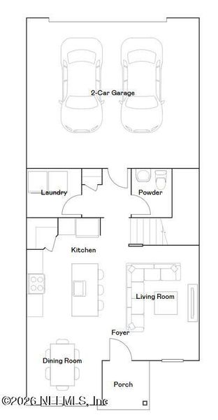 2D floor plan layout of this home in Cove at Southwood, Jacksonville, FL (Image 2).