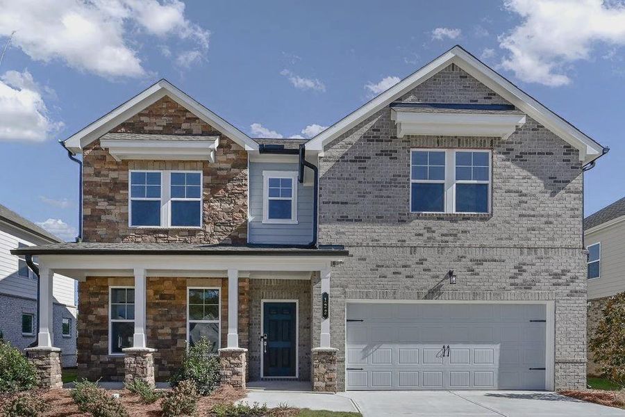 Front exterior of a new home in Bennett Farm, Loganville, GA, highlighting curb appeal (Image 1). Front exterior of a new home in Bennett Farm, Loganville, GA, highlighting curb appeal (Image 1).