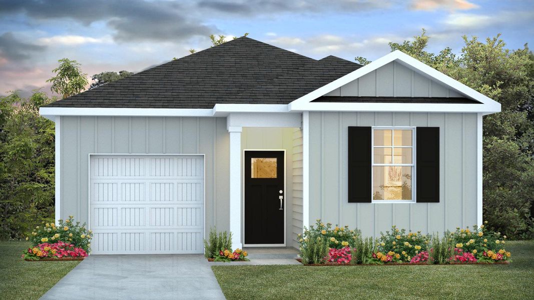 Representative exterior photo of a completed home built from the DEVON by D.R. Horton in The Oaks at Center Station, Hollywood, SC (Image 20).