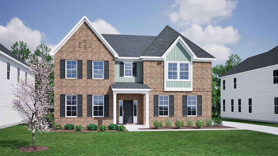 Representative exterior photo of a completed home built from the Yates II - Vanguard Collection by Mungo Homes in Scotts Hill Village, Wilmington, NC (Image 28).