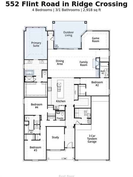 2D floor plan layout of this home in Ridge Crossing, Waxahachie, TX (Image 3).