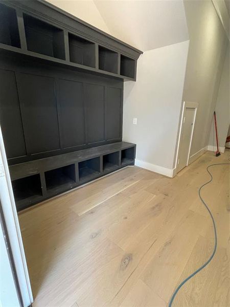 Mud room/ back pack bench off garage entry.