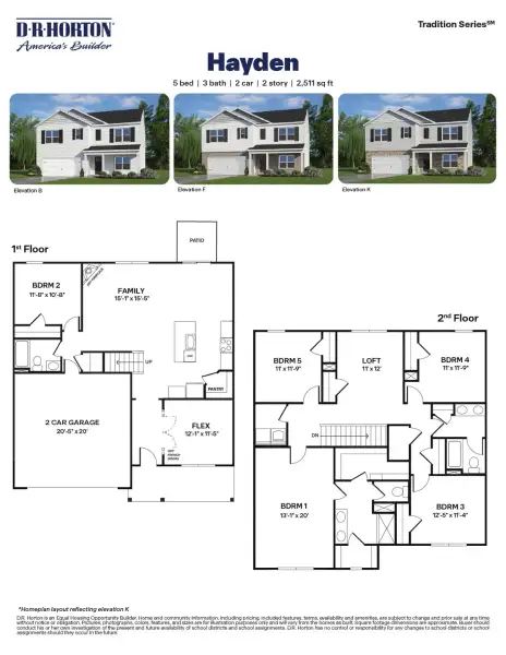2D floor plan layout for the Hayden by D.R. Horton in Copper Run South Single Family, Durham, NC (Image 3).