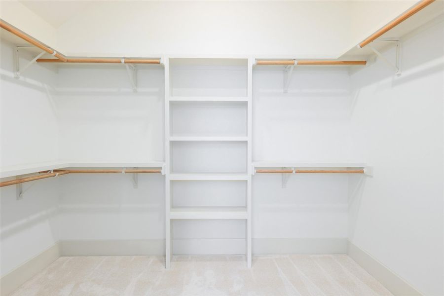 Spacious closet featuring light colored carpet