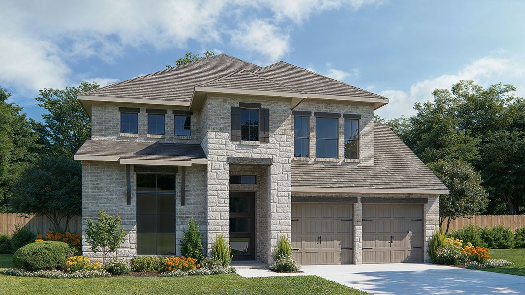 Representative exterior photo of a completed home built from the 2694W by Perry Homes in Santa Rita Ranch Tierra Rosa, Liberty Hill, TX (Image 13).