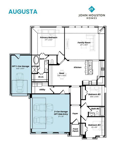 2D floor plan layout for the Augusta by John Houston Homes in Bridgewater, Midlothian, TX (Image 6).