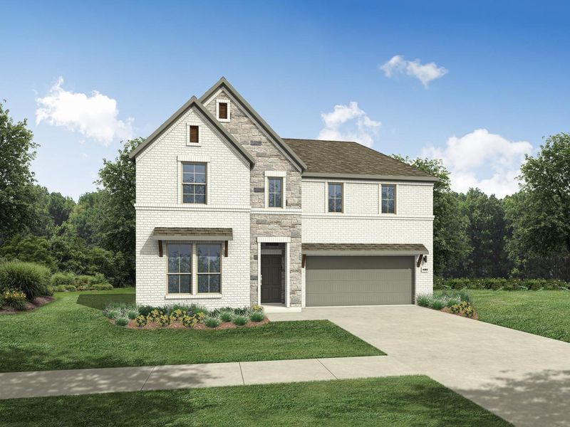 An inviting facade featuring a two-car garage and meticulously manicured landscaping. An inviting facade featuring a two-car garage and meticulously manicured landscaping.