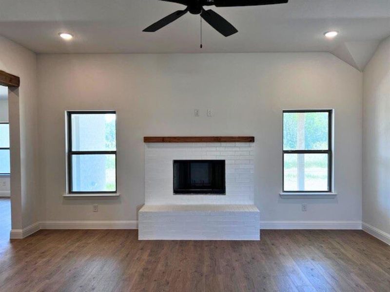 Painted brick wood burning fireplace Painted brick wood burning fireplace